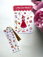 Lot de papeterie "The Love Witch" - Marque-Page Laminé + Planche de Stickers - Illustration Magique & Romantique - Cadeau Saint Valentin