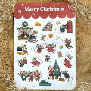 Planche de stickers Merry Christmas Mice - Souris de Noël cottagecore