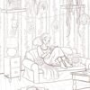Coloriage à imprimer Fille dans son salon cottagecore, vue 1, illustration faite main Loulou