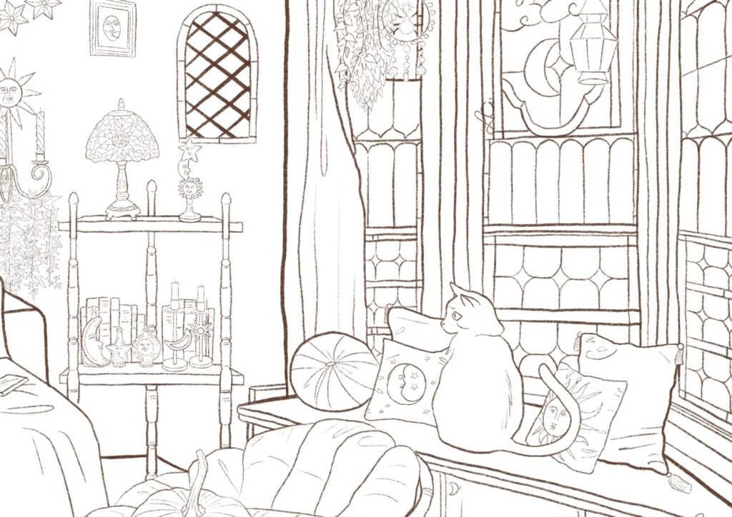 Coloriage à imprimer Fille dans son salon Celestial