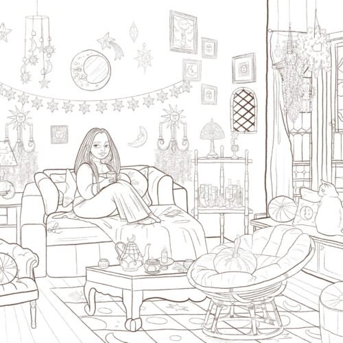 Coloriage à imprimer Fille dans son salon Celestial