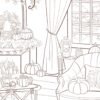 Coloriage à imprimer Fille dans son salon Automne
