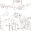 Coloriage à imprimer Fille dans son salon Halloween