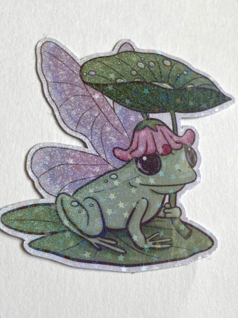 Sticker Holographique Grenouille Fée sur un Nénuphar