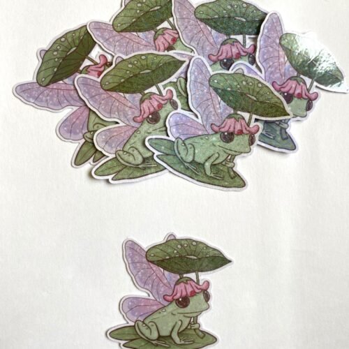Sticker Holographique Grenouille Fée sur un Nénuphar