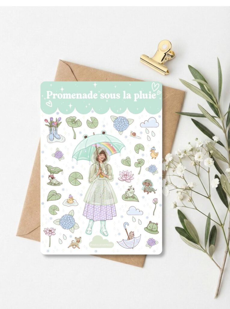 Planche de stickers "Promenade sous la Pluie"