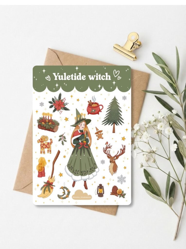 Planche d’autocollants "Sorcière de Yule"
