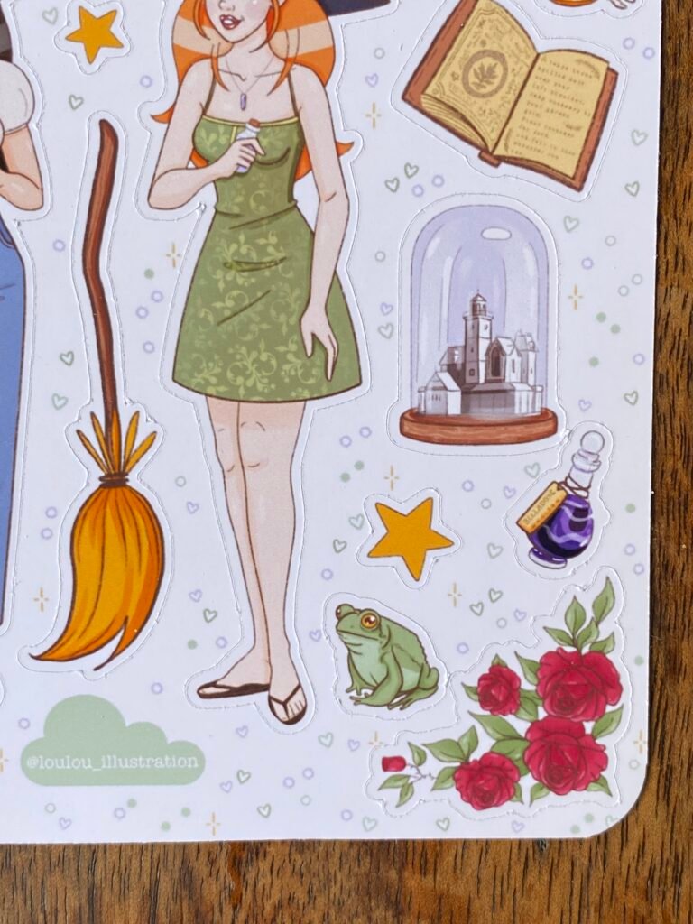 Planche de stickers witchy faite main dans l'atelier de Loulou Illustration