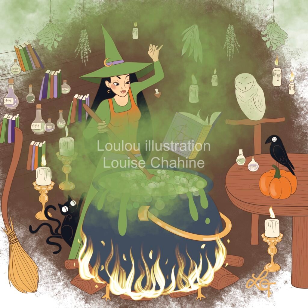 Coloriage à imprimer Sorcière et son chaudron