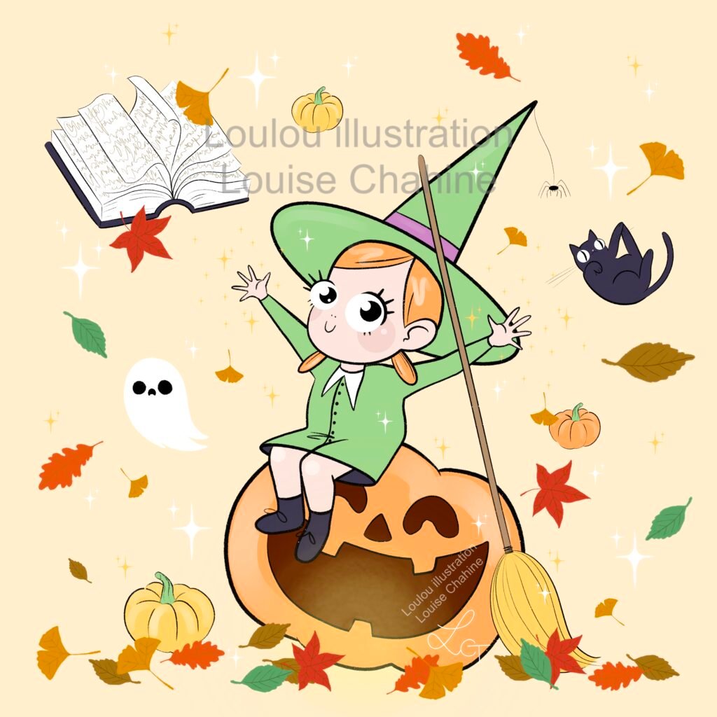 Coloriage à imprimer Petite Sorcière Mignonne Halloween