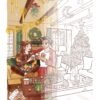 Coloriage à imprimer Noël au cottage, illustration en noir et blanc à colorier, Loulou Illustration