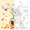 Coloriage à imprimer Petite Sorcière Mignonne Halloween — illustration en noir et blanc à colorier, Loulou Illustration