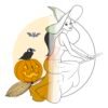 Coloriage à imprimer Sorcière sur son balai — illustration en noir et blanc à colorier, Loulou Illustration