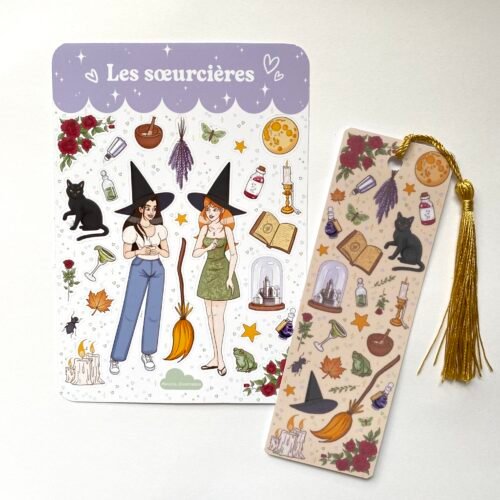 Lot de papeterie "les soeurcières" — papeterie illustrée faite main, Loulou Illustration