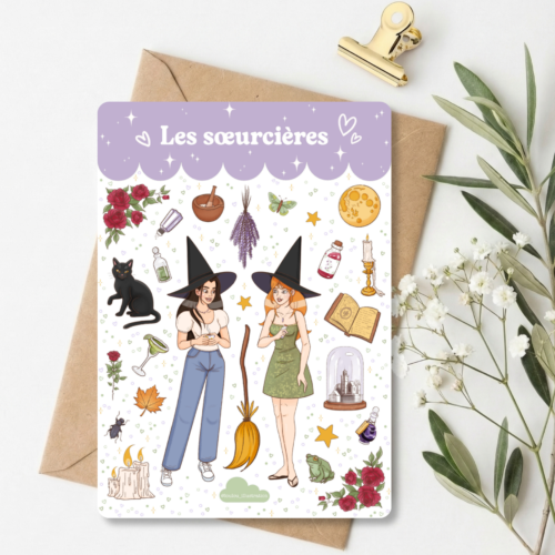 Planche de stickers sorcière « Les Soeurcières », illustration witchy faite main