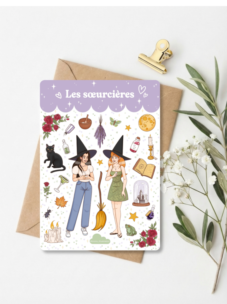 Planche de stickers sorcière « Les Soeurcières », illustration witchy faite main