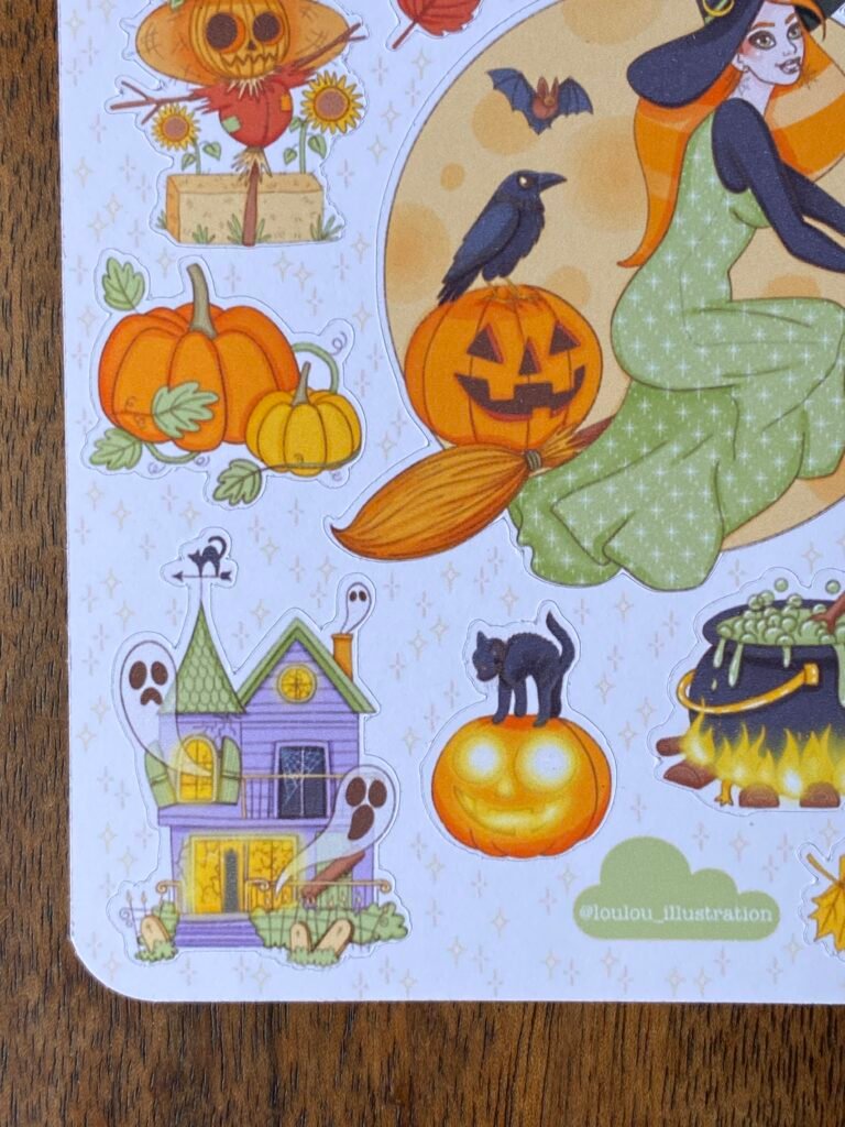 Planche de stickers Halloween cottagecore, Loulou