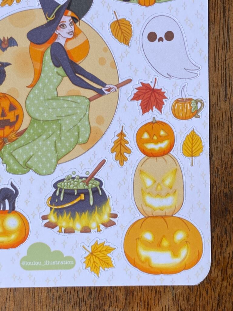 Planche de stickers Halloween cottagecore, Loulou