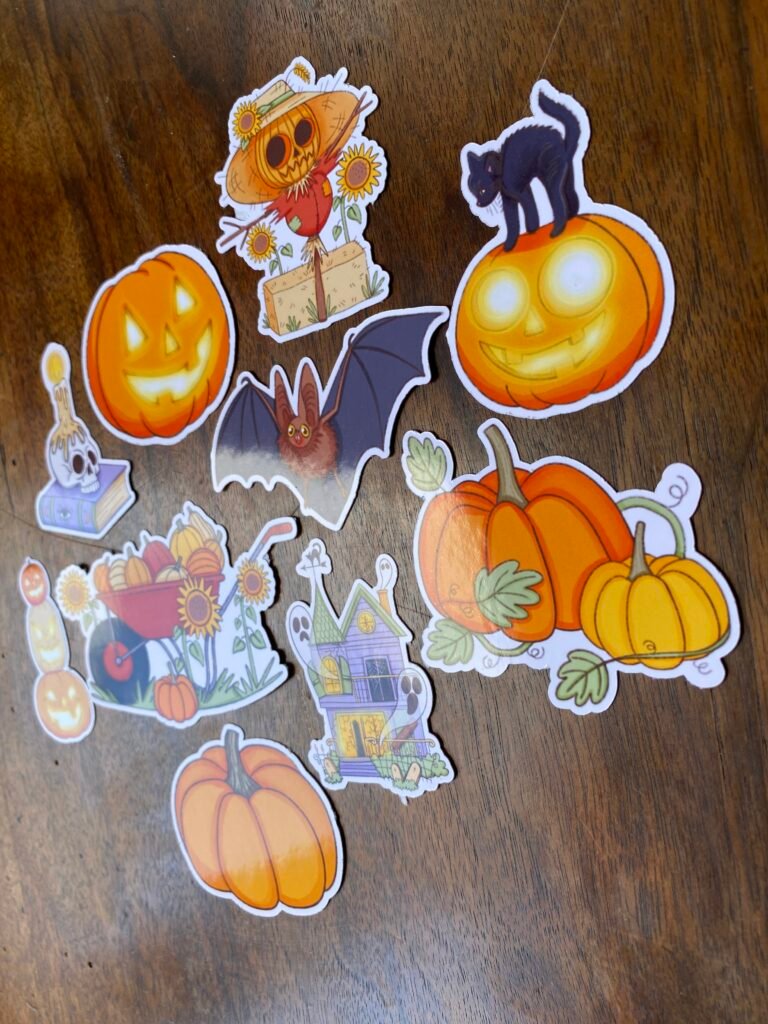 Stickers Halloween cottagecore sorcières et citrouilles, Loulou