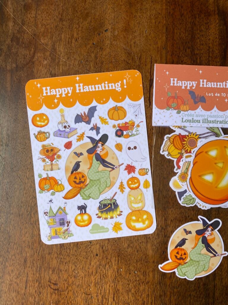 Planche de stickers Halloween cottagecore, Loulou