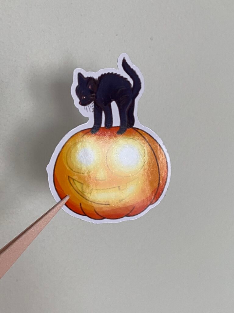 Sticker Halloween chaton et citrouille cottagecore, Loulou