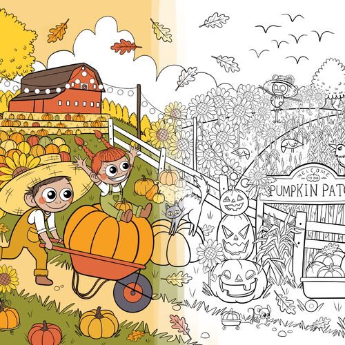 Coloriage Halloween à imprimer, ronde de citrouilles à colorier, illustration Loulou