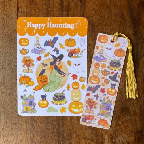 Lot de papeterie Halloween cottagecore : cartes et stickers witchy faits main, Loulou