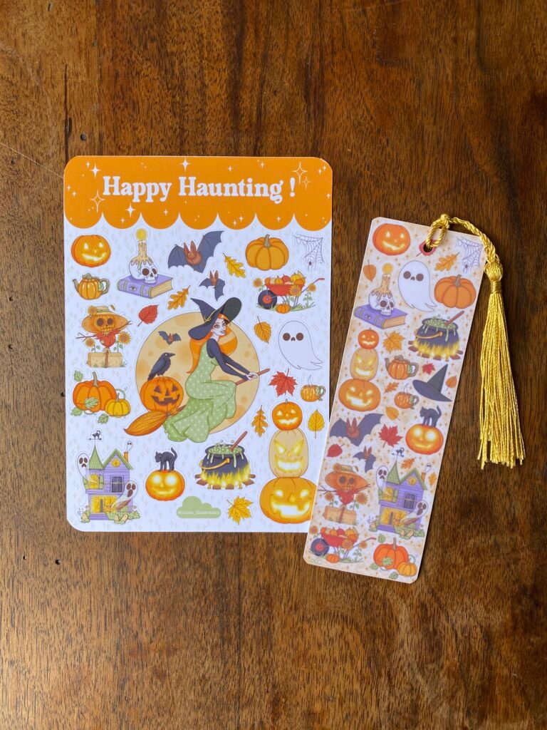 Lot de papeterie Halloween cottagecore : cartes et stickers witchy faits main, Loulou
