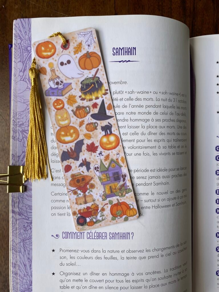 Marque-page Halloween laminé illustré d'une sorcière cottagecore, Loulou Illustration