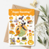 Planche de stickers Halloween cottagecore : citrouilles, chats noirs et sorcières, Loulou